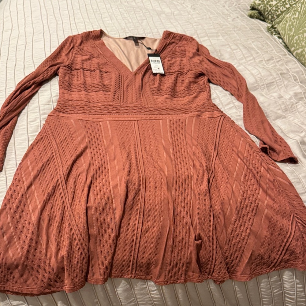BCBGMaxAzria Long Sleeve Dress in Rust